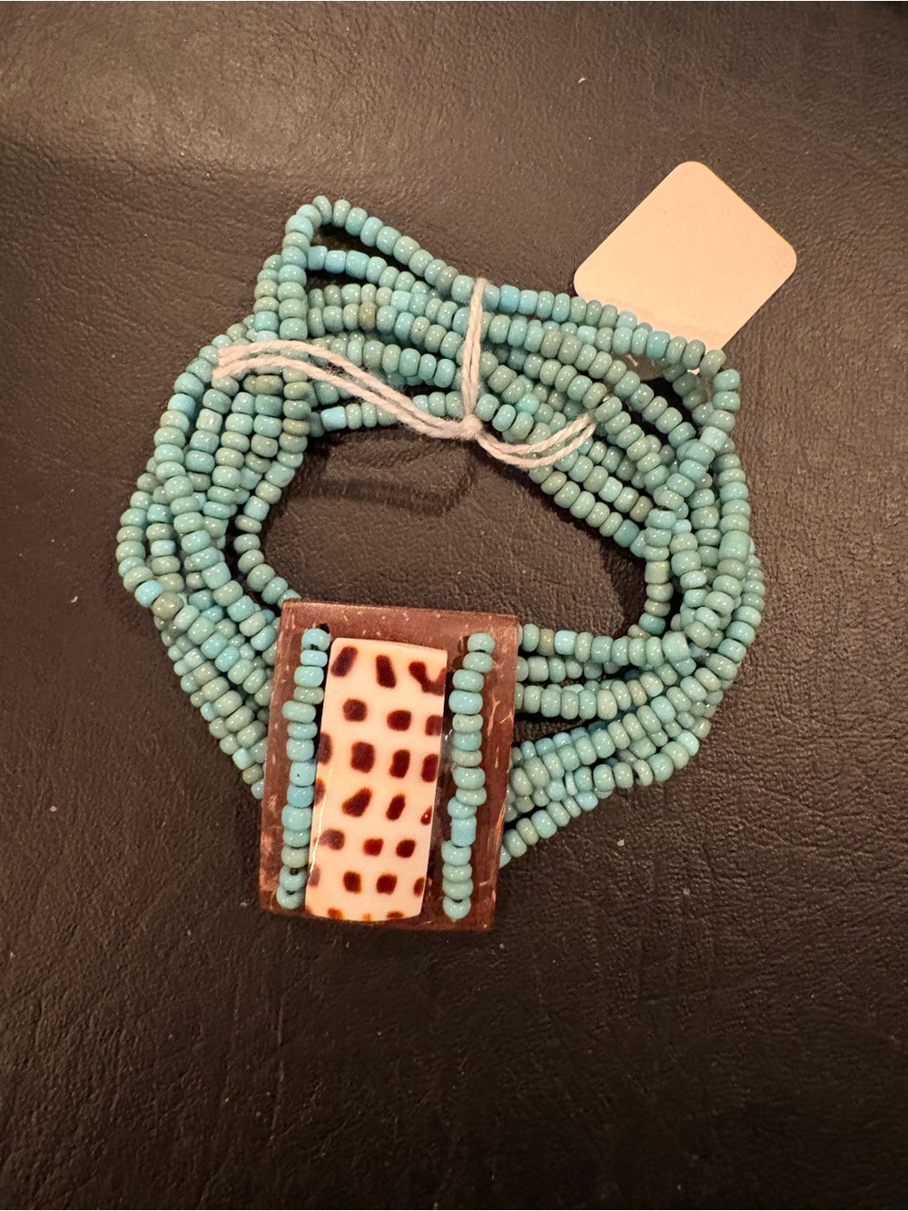 Turquoise Beaded Multi-Strand Necklace with Patterned Pendant